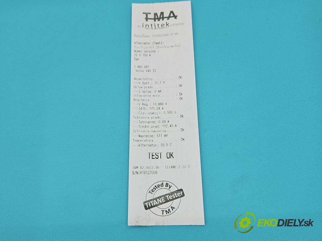 Volvo V40 II 2012-2019 2.0 D3 150 HP automatic 110 kW 1984 cm3 5- Alternator  (Alternátor)