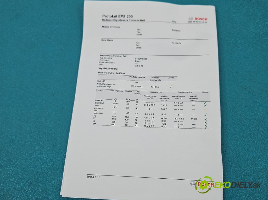 Volvo V40 II 2012-2019 2.0 D3 150 HP automatic 110 kW 1984 cm3 5- vstrek 0445116046 (Vstrekovač paliva)