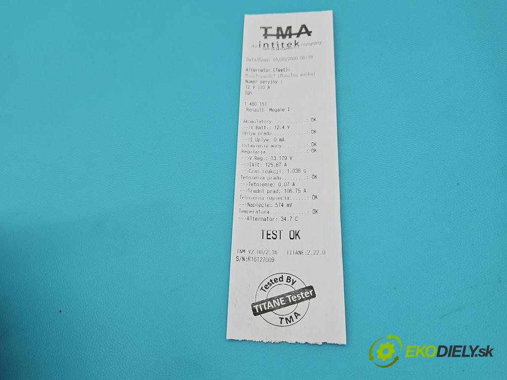 Renault Megane I 1995-2003 1.9 dci 102 HP manual 75 kW 1870 cm3 5- Alternator S542466A (Alternátor)