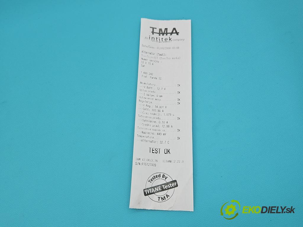 Fiat Panda II 2003-2012 1.2 60 HP manual 44 kW 1242 cm3 5- Alternator 46843093 (Alternátor)