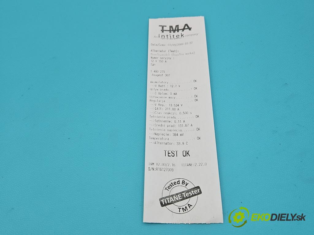 Peugeot 307 1.6 hdi 109 HP manual 80 kW 1560 cm3 5- Alternator 9646321880 (Alternátor)