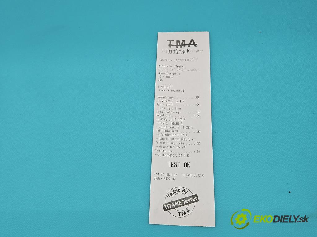 Renault Scenic II 2003-2009 1.6 16V 113 HP manual 83 kW 1598 cm3 5- Alternator 8200100907 (Alternátor)