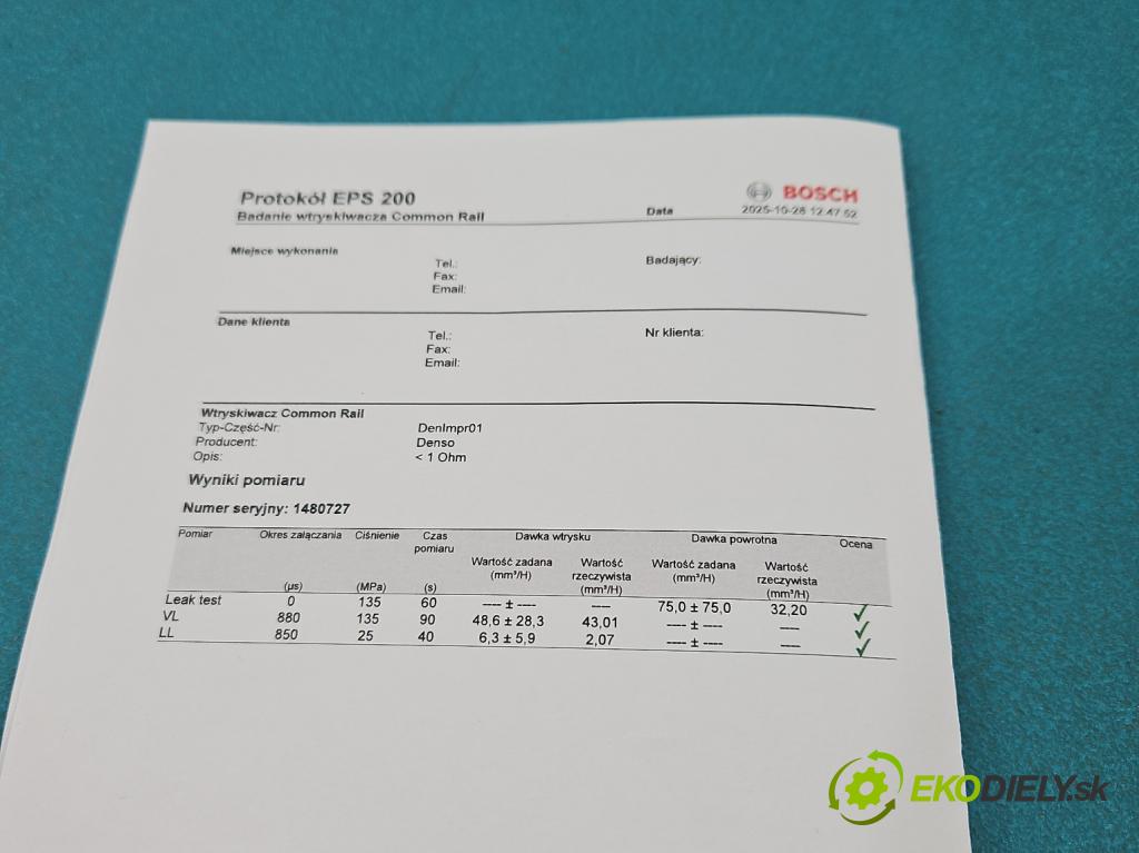 Toyota Corolla E12 2001-2009 2.0 D4D 116 hp manual 85 kW 1995 cm3 5- vstřikovač 23670-0G010 (Vstřikovač paliva)