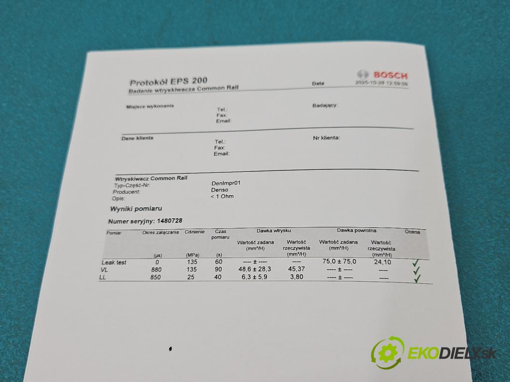 Toyota Corolla E12 2001-2009 2.0 D4D 116 hp manual 85 kW 1995 cm3 5- vstřikovač 23670-0G010 (Vstřikovač paliva)