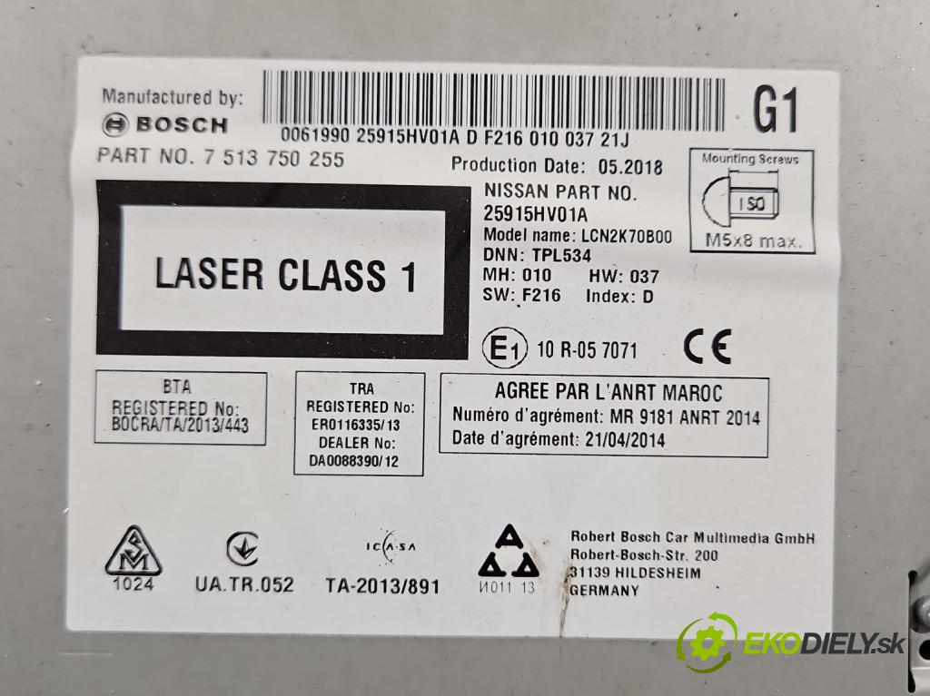 Nissan Qashqai II J11 2013-2021 1.2 T 116 HP manual 85 kW 1197 cm3 5- Radio originál 25915HV01A