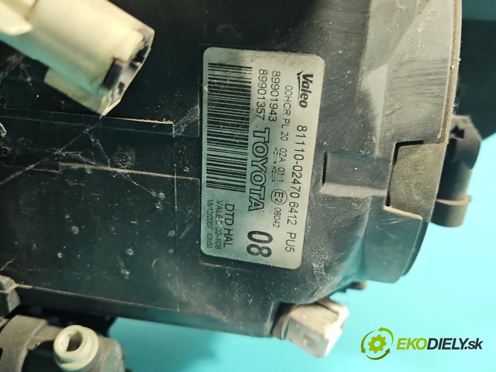 Toyota Auris I 2006-2013 2.0 D4D 126 HP manual 93 kW 1998 cm3 5- Reflektor: pravý 81110-02470 (Svetlo predné pravé)