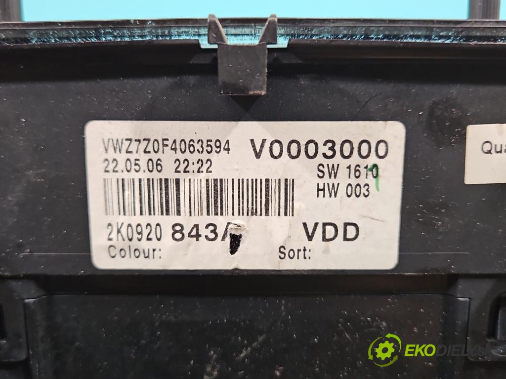 Vw Caddy III 2K 2003-2020 2.0 SDI 69KM manual 51 kW 1968 cm3 4- prístrojovka/ budíky 2K0920843A (Prístrojová doska)