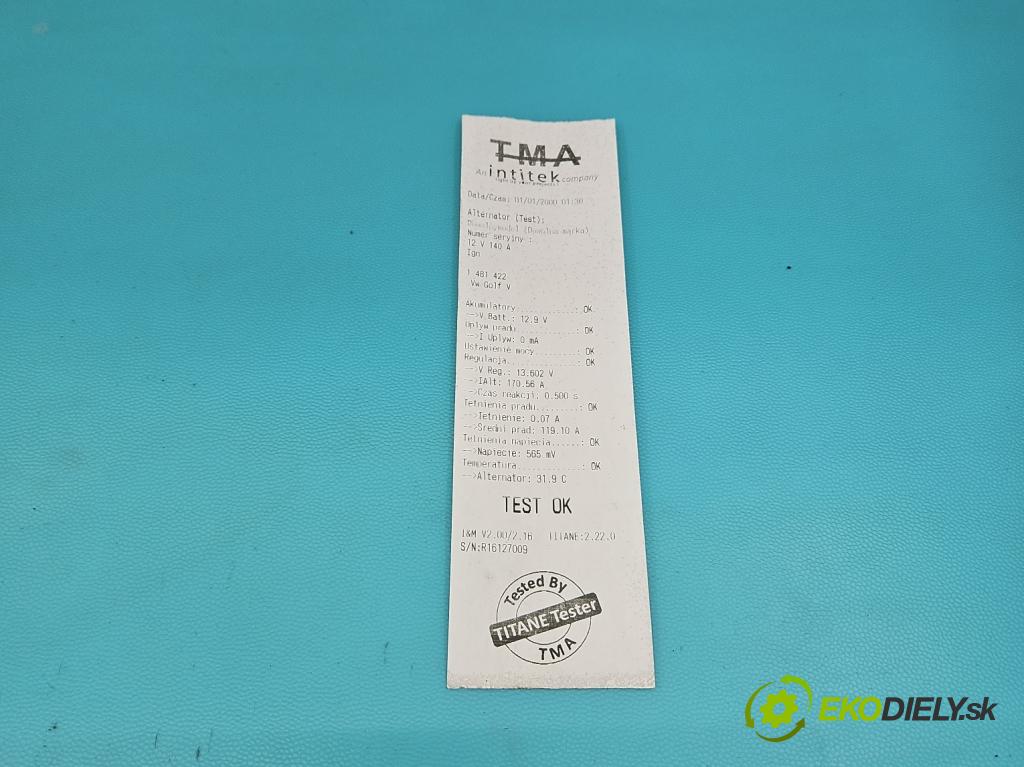 Vw Golf V 2003-2009 1.6 SR 102 HP manual 75 kW 1595 cm3 5- Alternator 06F903023F (Alternátor)