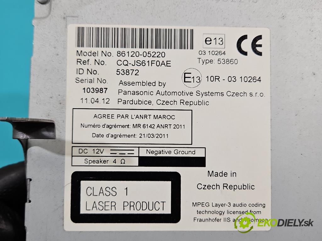 Toyota Avensis III T27 2009-2018 1.8 vvti 147 HP manual 108 kW 1798 cm3 5- Radio originál 86120-05220