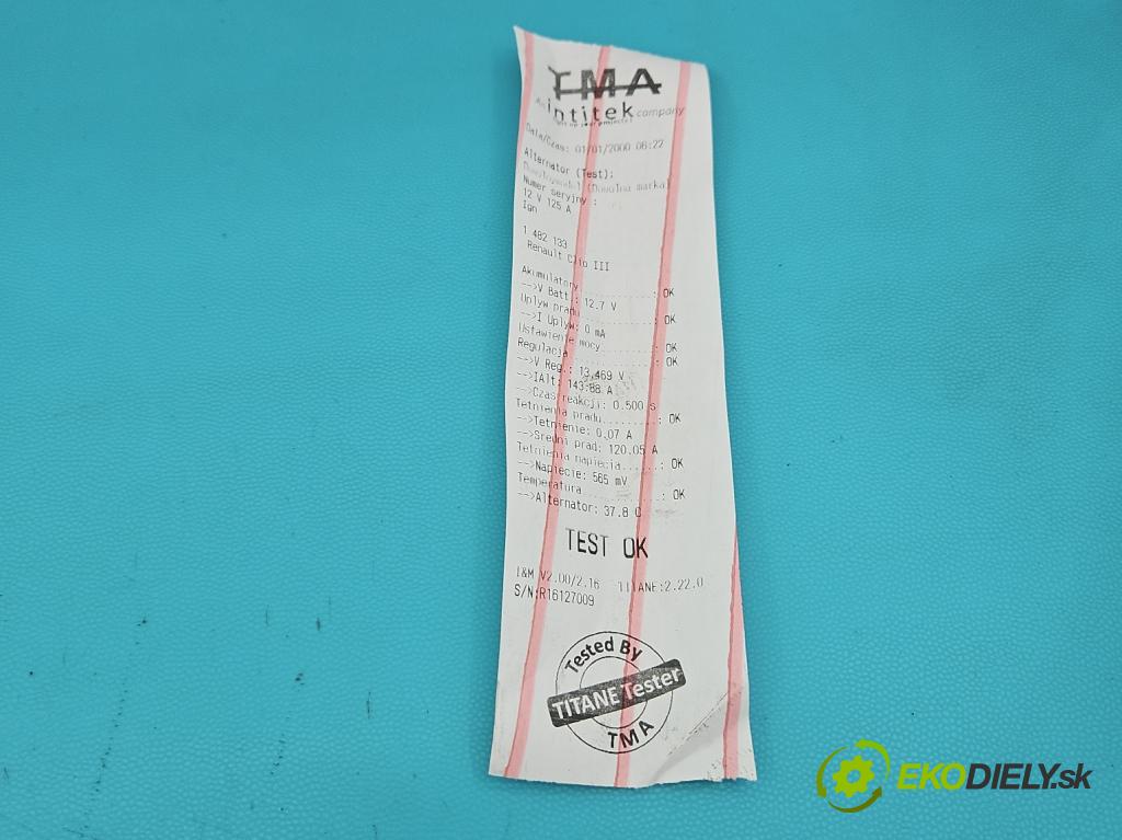 Renault Clio III 2005-2012 1,2.0 16V 75 HP manual 55 kW 1149 cm3 5- Alternator 8200654541 (Alternátor)