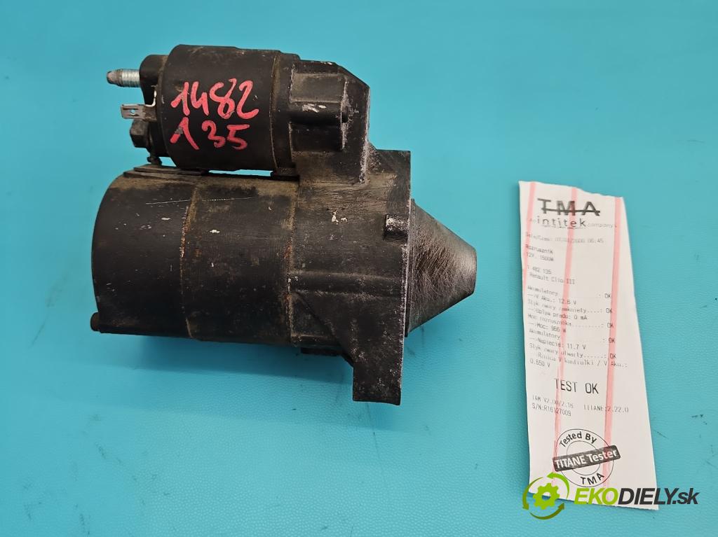 Renault Clio III 2005-2012 1,2.0 16V 75 HP manual 55 kW 1149 cm3 5- štartér 0986017840 (Štartér)