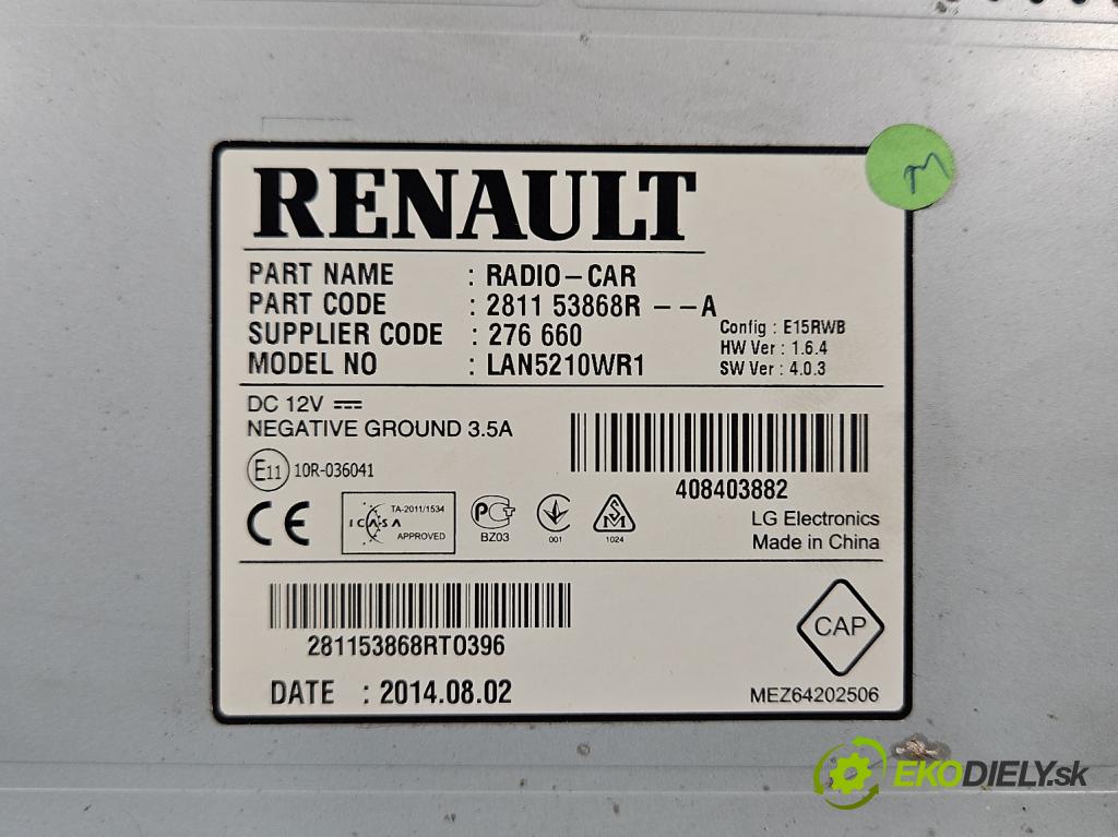 Renault Clio IV 2012-2020 0.9 Tce 90 HP manual 66 kW 898 cm3 5- Radio originál 281153868R