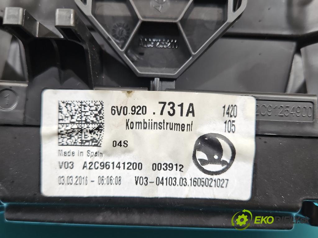 Skoda Fabia III 2014- 2021 1.4 tdi 105 HP manual 77 kW 1422 cm3 5- prístrojovka/ budíky 6V0920731A (Prístrojová doska)