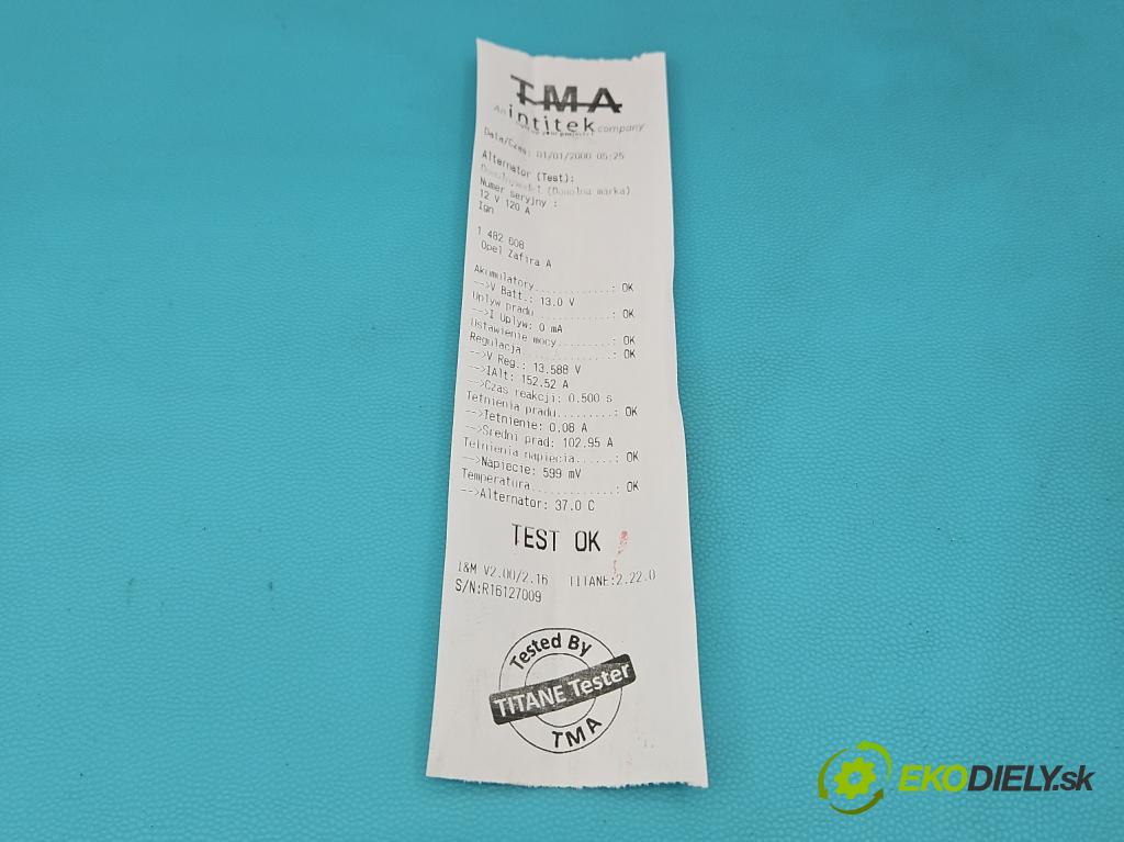 Opel Zafira A 1999-2005 1.8 16V 125 HP manual 92 kW 1796 cm3 5- Alternator 0124425009 (Alternátor)