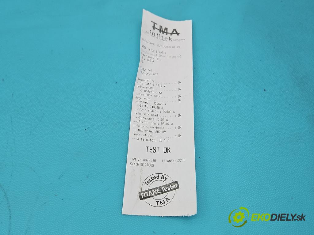 Peugeot 607 2.2 16V 158 HP automatic 116 kW 2230 cm3 4- Alternator 9635772980 (Alternátor)