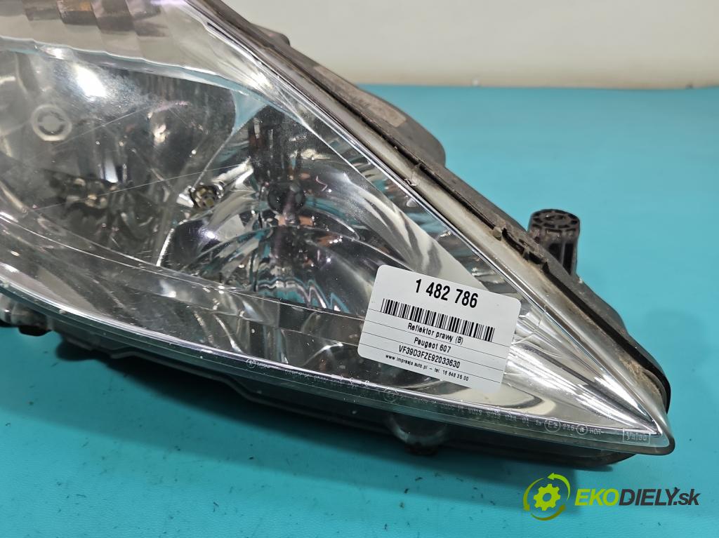Peugeot 607 2.2 16V 158 HP automatic 116 kW 2230 cm3 4- Reflektor: pravý 9654670880 (Svetlo predné pravé)
