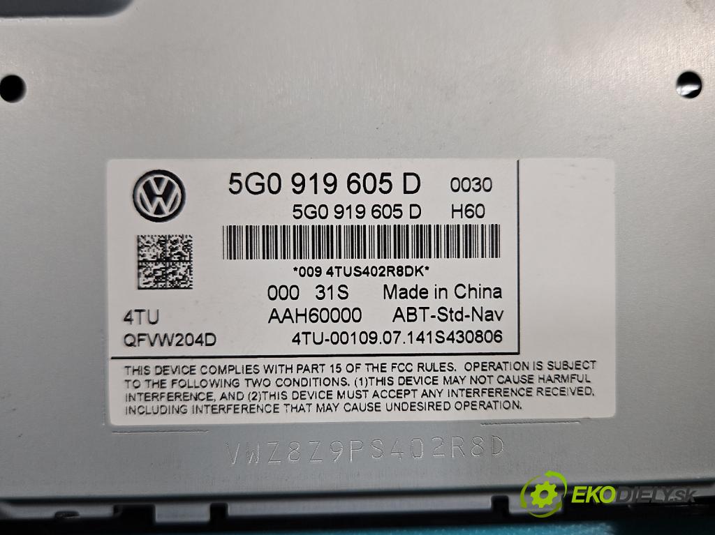 Vw Golf VII 2012-2020 1.4 TSI 150 HP automatic 110 kW 1395 cm3 5- Radio originál 5G0919605D