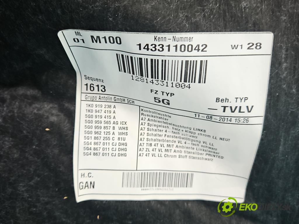Vw Golf VII 2012-2020 1.4 TSI 150 hp automatic 110 kW 1395 cm3 5- Tapacír: dveře přední levé