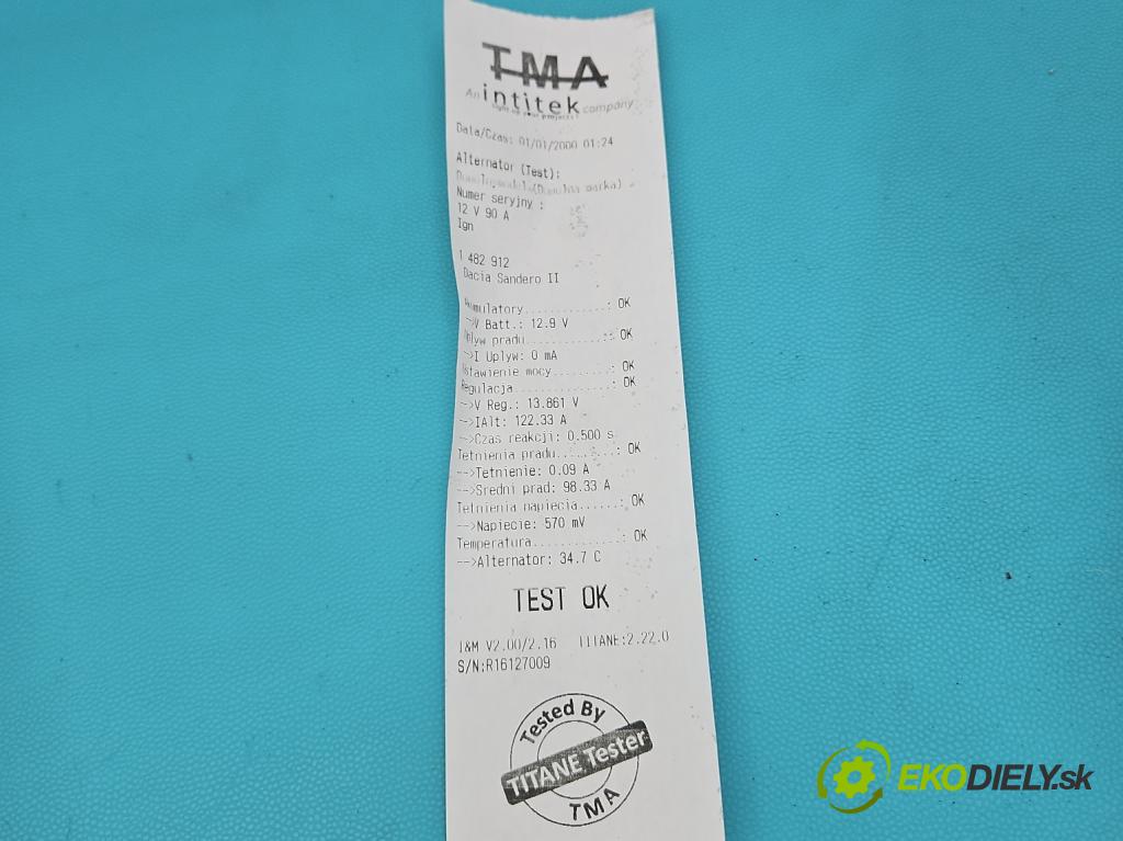 Dacia Sandero II 2012-2020 0.9 Tce 90 HP manual 66 kW 898 cm3 5- Alternator 231002854R (Alternátor)