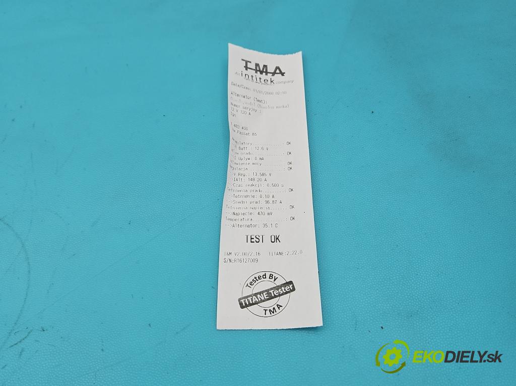 Vw Passat B5 1995-2005 1.9 tdi 110 HP manual 81 kW 1896 cm3 4- Alternator 0123515003 (Alternátor)