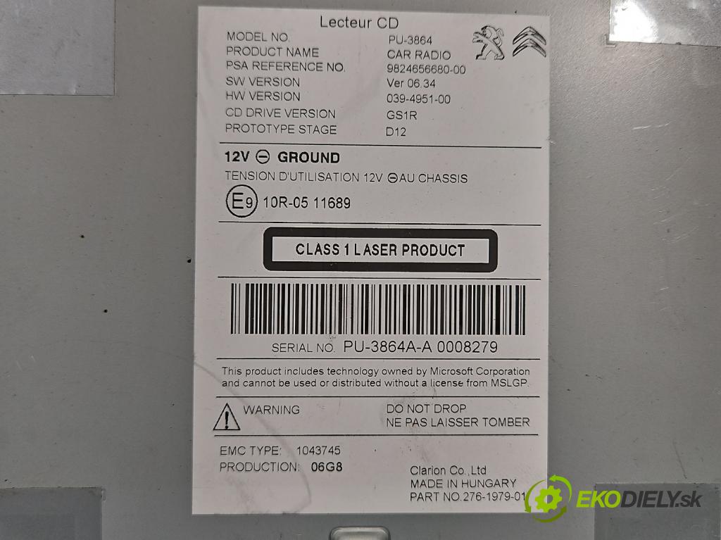 Peugeot 508 I 2010-2018 2.0 hdi 150 HP manual 110 kW 1997 cm3 4- Radio originál 9824656680