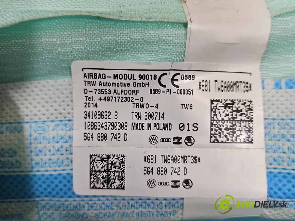 Vw Golf VII 2012-2020 1.4 TSI 150 HP automatic 110 kW 1395 cm3 5- clona pravé 5G4880742D