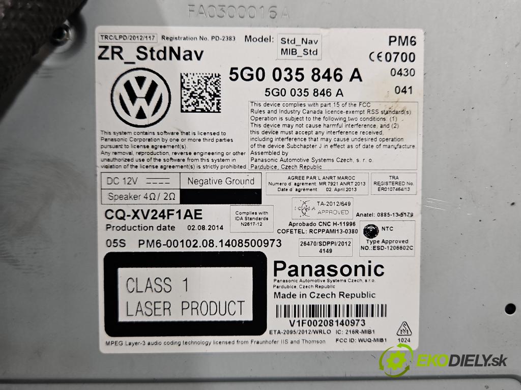 Vw Golf VII 2012-2020 1.4 TSI 150 HP automatic 110 kW 1395 cm3 5- Navigácia: čítačka 5G0035846A