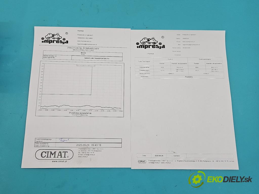 Vw Transporter T5 2003-2015 1.9 tdi 84KM manual 62 kW 1896 cm3 5- Turbodmychadlo repasováno BV39A-0058
