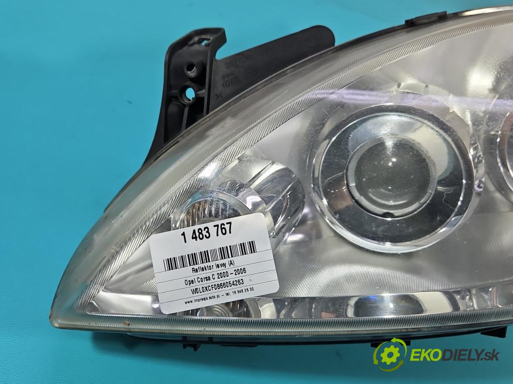 Opel Corsa C 2000-2006 1.2 16V 80 HP manual 59 kW 1229 cm3 3- Reflektor: ľavý 0096726 (Kľučka dverí ostatné)