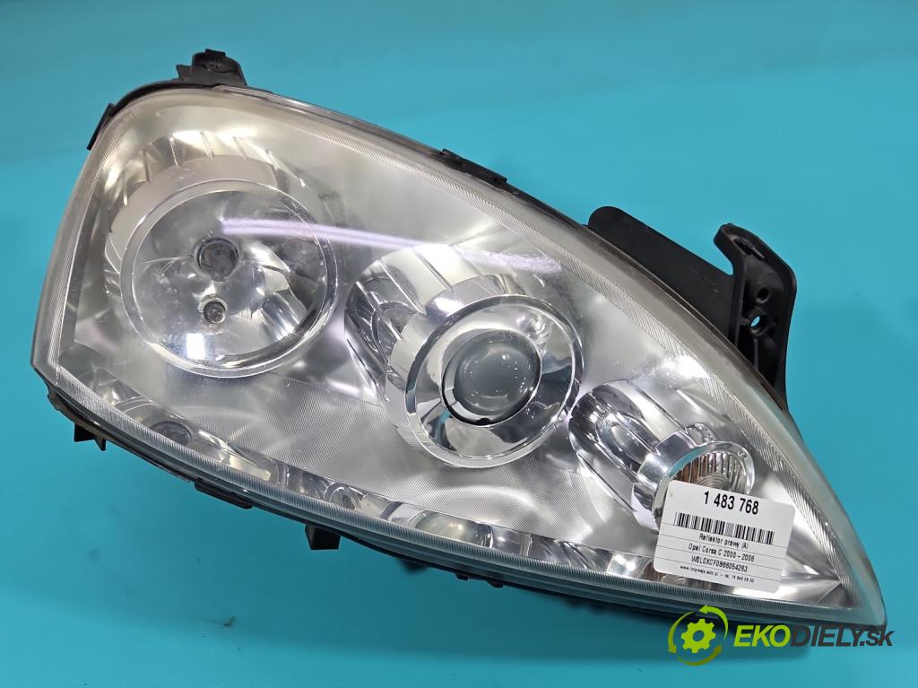 Opel Corsa C 2000-2006 1.2 16V 80 HP manual 59 kW 1229 cm3 3- Reflektor: pravý 0096726 (Svetlo predné pravé)