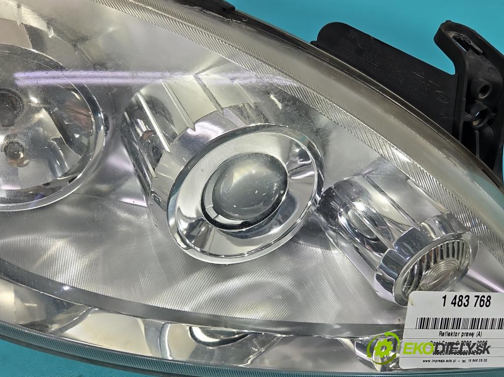 Opel Corsa C 2000-2006 1.2 16V 80 HP manual 59 kW 1229 cm3 3- Reflektor: pravý 0096726 (Svetlo predné pravé)