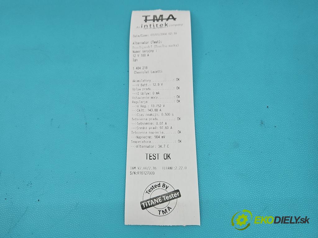 Chevrolet Lacetti 2.0 121KM manual 89 kW 1991 cm3 5- Alternator  (Alternátor)