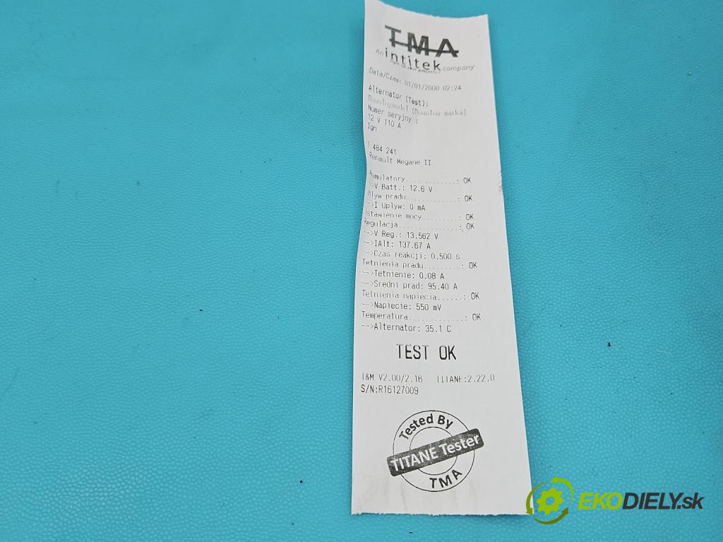 Renault Megane II 2003-2008 1.5 dci 82 HP manual 60 kW 1461 cm3 5- Alternator  (Alternátor)