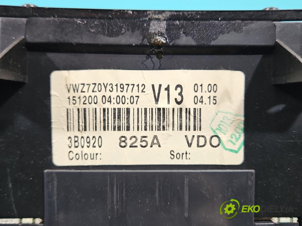 Vw Passat B5 1995-2005 1.9 tdi 131 HP manual 96 kW 1896 cm3 4- prístrojovka/ budíky 3B0920825A (Prístrojová doska)