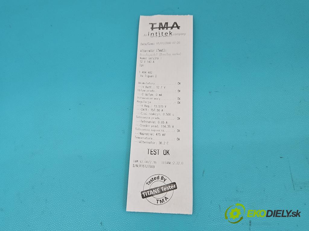 Vw Tiguan I 2007-2016 2.0 tdi 140 HP automatic 103 kW 1968 cm3 5- Alternator 06F903023C (Alternátor)