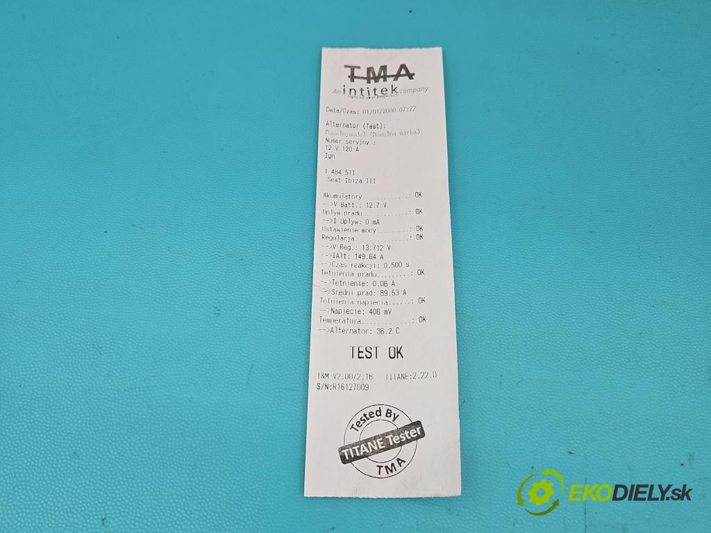 Seat Ibiza III 6L 2002-2008 1.9 tdi 101 HP manual 74 kW 1896 cm3 5- Alternator 028903028E (Alternátor)