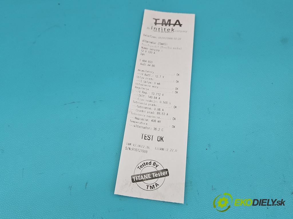 Audi A4 B6 2000-2004 2.0 20V 131 HP manual 96 kW 1984 cm3 4- Alternator 06B903016P (Alternátor)