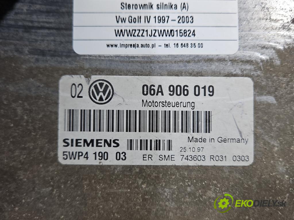 Vw Golf IV 1997-2003 1.6 SR 101 HP manual 74 kW 1595 cm3 5- riadiaca jednotka motora 06A906019