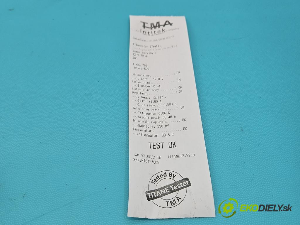 Rover 600 1.85 16v 116 HP manual 85 kW 1850 cm3 4- Alternator 0986040830 (Alternátor)