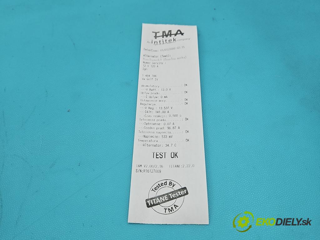 Vw Golf IV 1997-2003 1.9 tdi 90 HP manual 66 kW 1896 cm3 5- Alternator  (Alternátor)