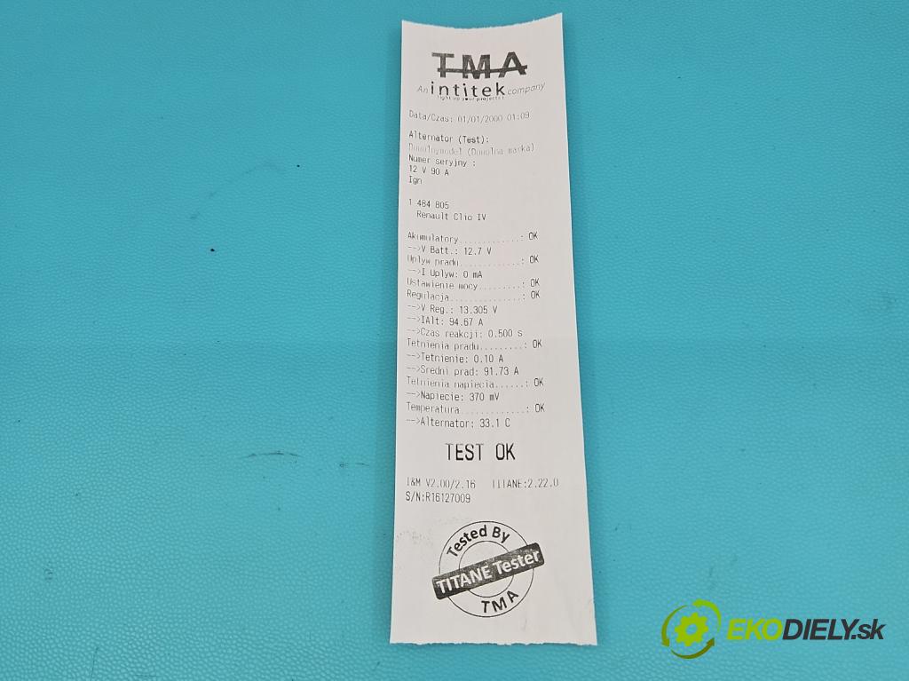 Renault Clio IV 2012-2020 0.9 Tce 90 HP manual 66 kW 898 cm3 5- Alternator 231006007R (Alternátor)