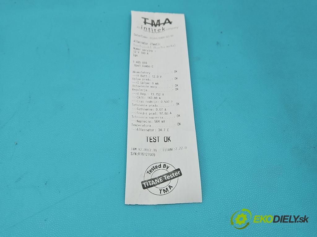 Opel Combo C 2001-2011 1.6 16V 97KM manual 71 kW 1598 cm3 5- Alternator 0124425022 (Alternátor)