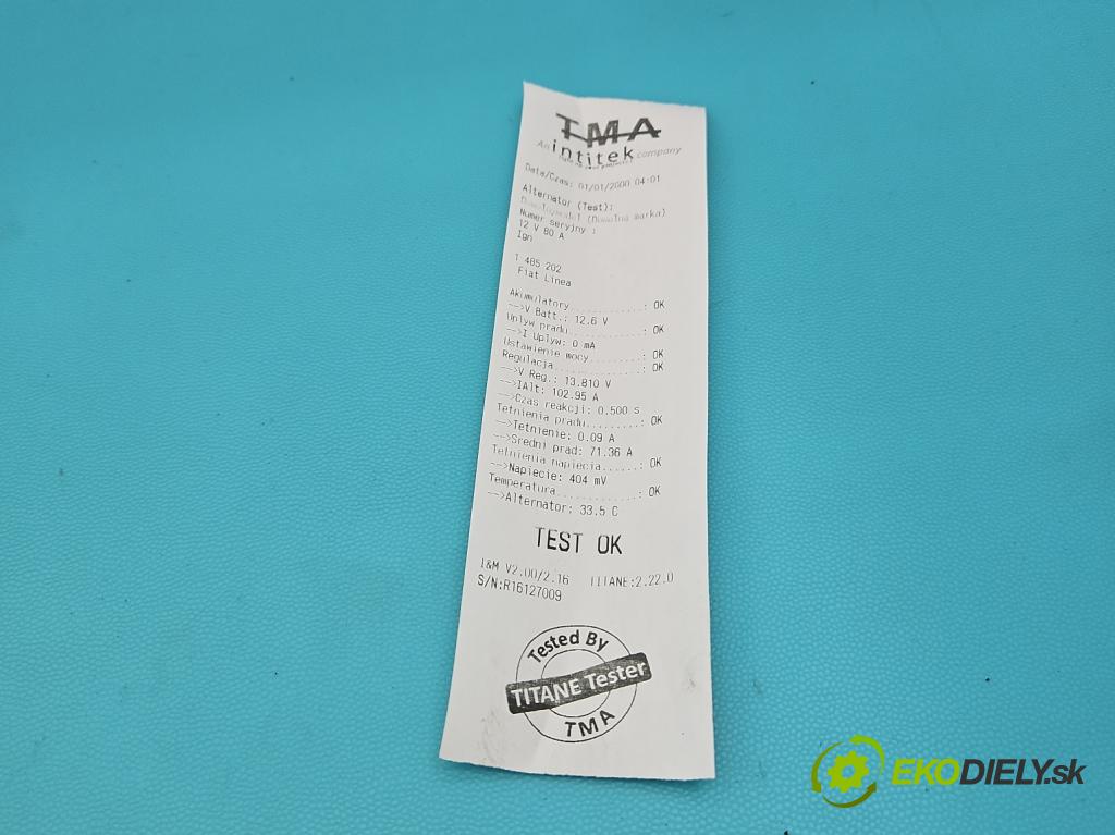 Fiat Linea 1.4 8V 77 HP manual 57 kW 1368 cm3 4- Alternator  (Alternátor)