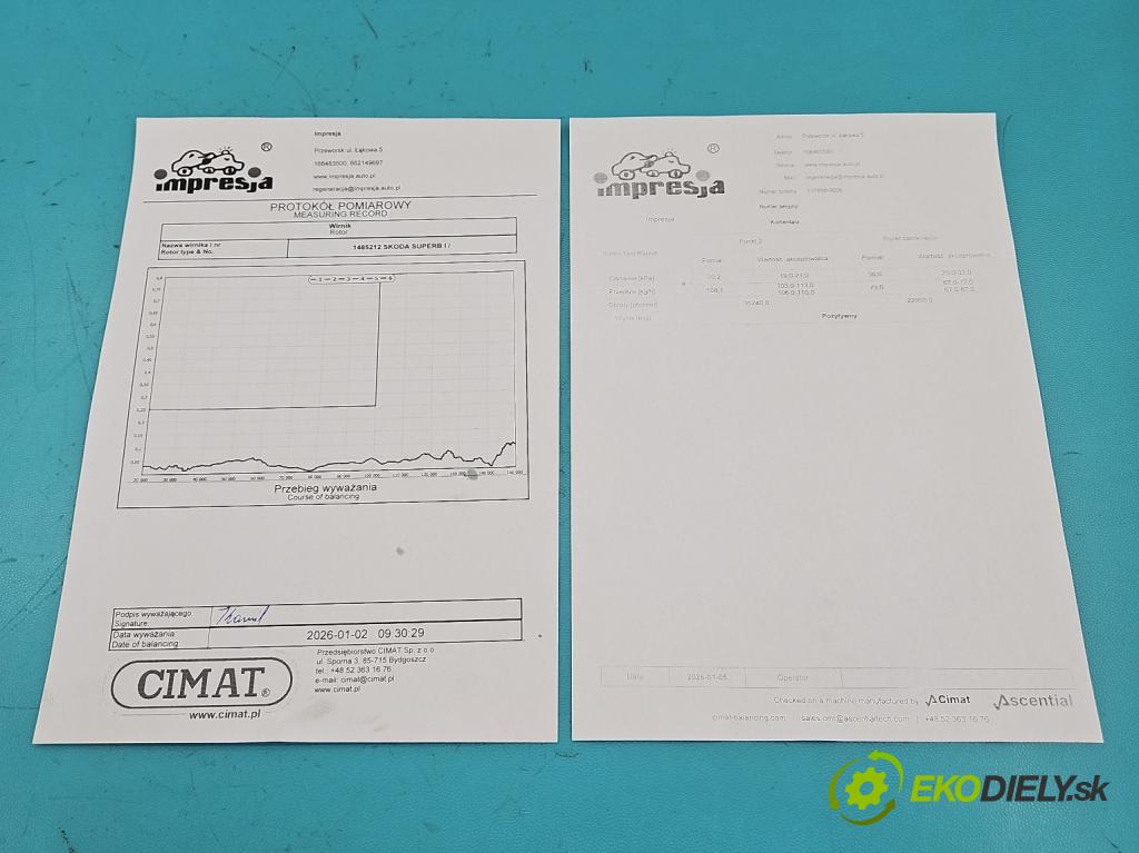 Skoda Superb I 2001-2008 1.9 tdi 131 HP automatic 96 kW 1896 cm3 4- turbodúchadlo, turbo repasovaná 717858-9