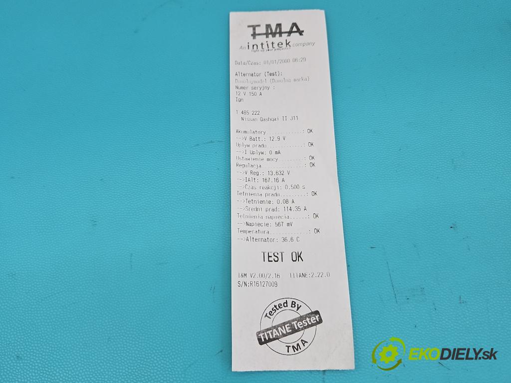 Nissan Qashqai II J11 2013-2021 1.2 T 116 HP manual 85 kW 1197 cm3 5- Alternator 231004BE0B (Alternátor)