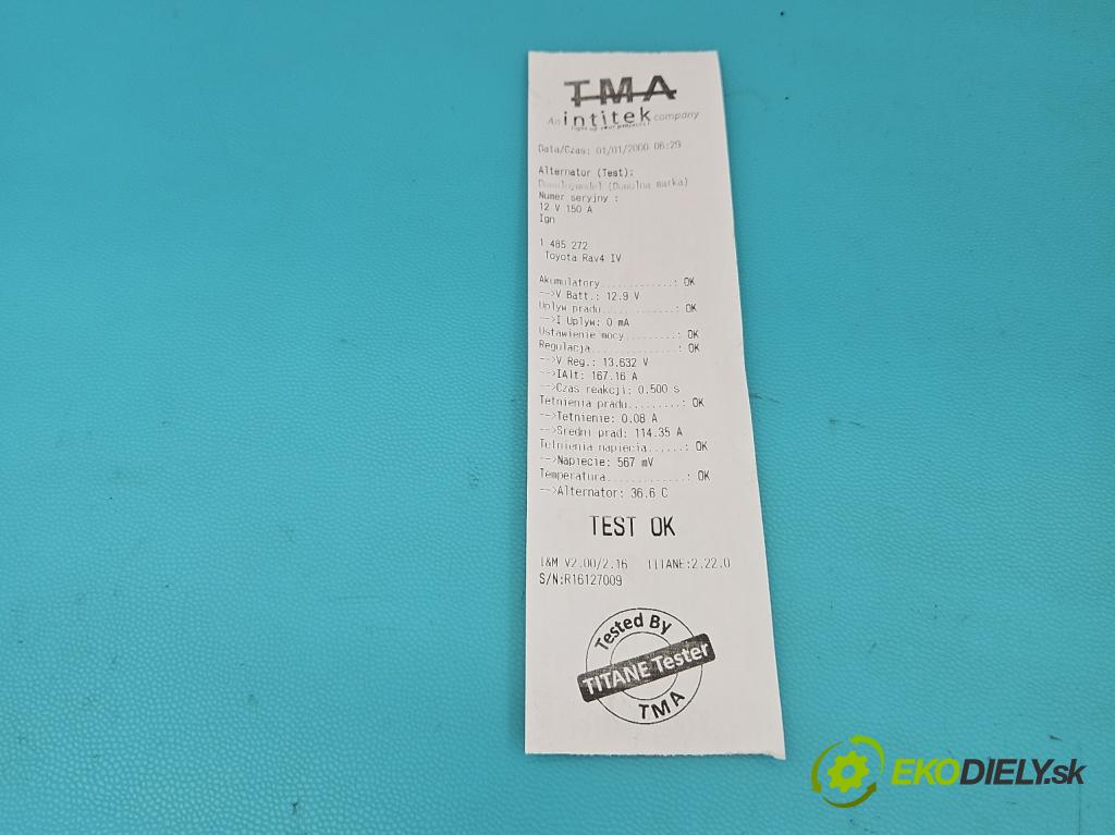 Toyota Rav4 IV 2013-2018 2.0 D4D 143 HP manual 105 kW 1995 cm3 5- Alternator 8574045 (Alternátor)