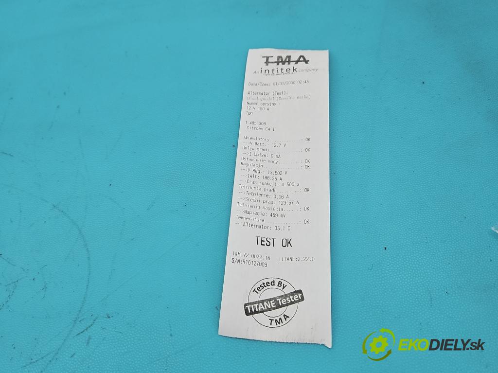 Citroen C4 I 2004-2011 1.6 HDI 109 HP manual 80 kW 1560 cm3 3- Alternator 9646321880 (Alternátor)