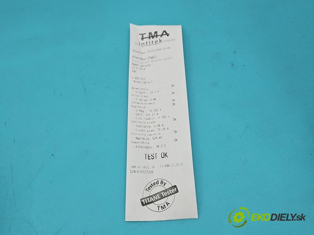 Skoda Fabia I 1999-2007 1.4 mpi 68 HP manual 50 kW 1397 cm3 5- Alternator 047903015QX (Alternátor)