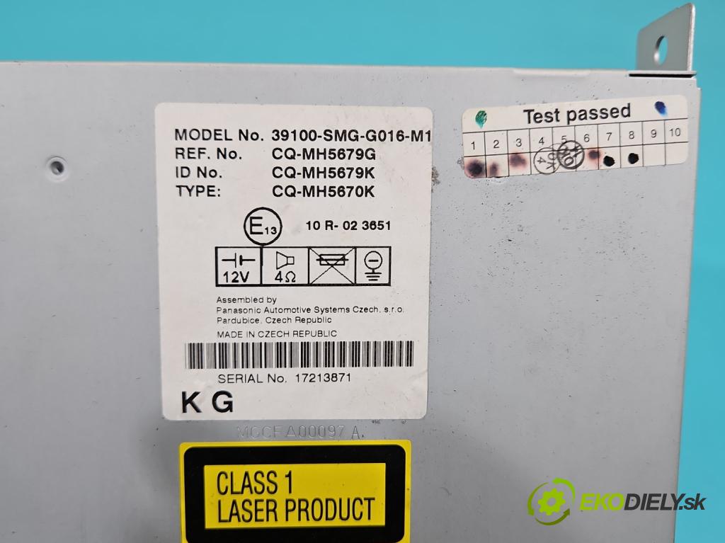 Honda Civic VIII 2006-2011 2.1 i-CTDi N22A2 141 HP manual 104 kW 2131 cm3 5- Radio originál 39100-SMG-G016-M1