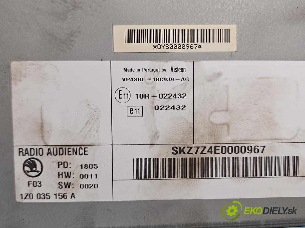 Skoda Octavia II 2004-2013 2.0 tdi 140 HP manual 103 kW 1968 cm3 5- Radio originál 1Z0035156A
